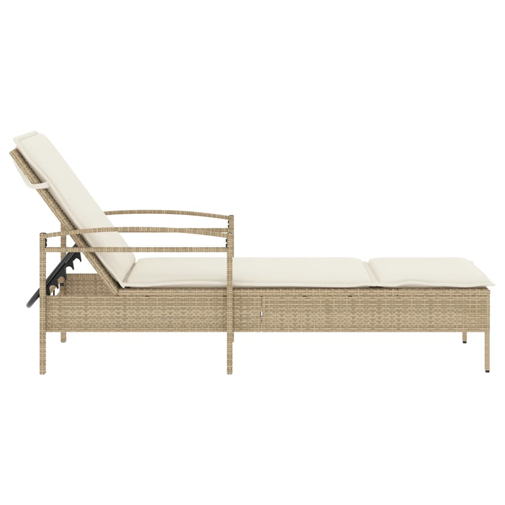 Tumbona Con Cojín Ratán Sintético Beige 63x200x81 Cm / Vetonek_4