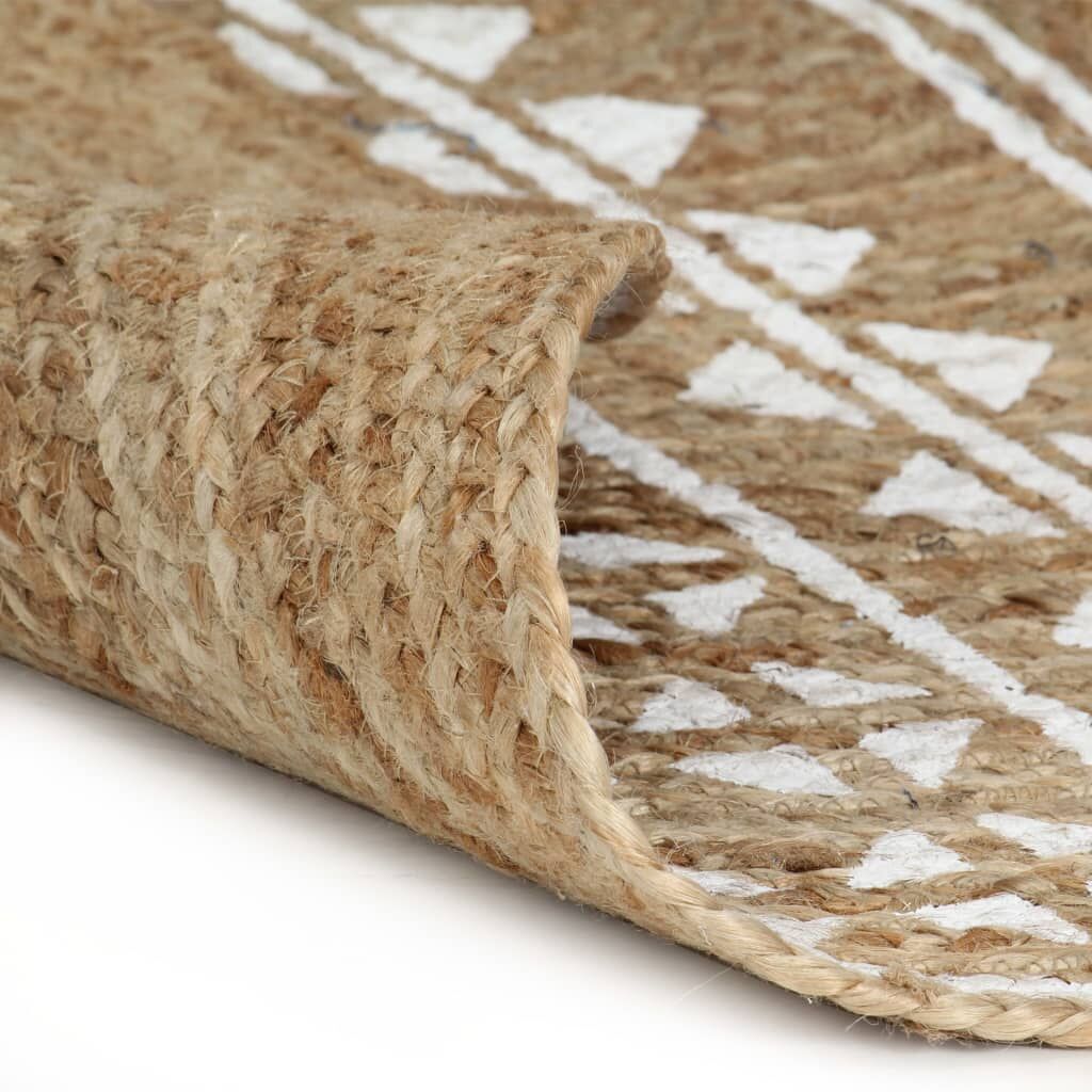 Vidaxl Alfombra De Yute Tejida A Mano Con Estampado Blanco 150 Cm_1