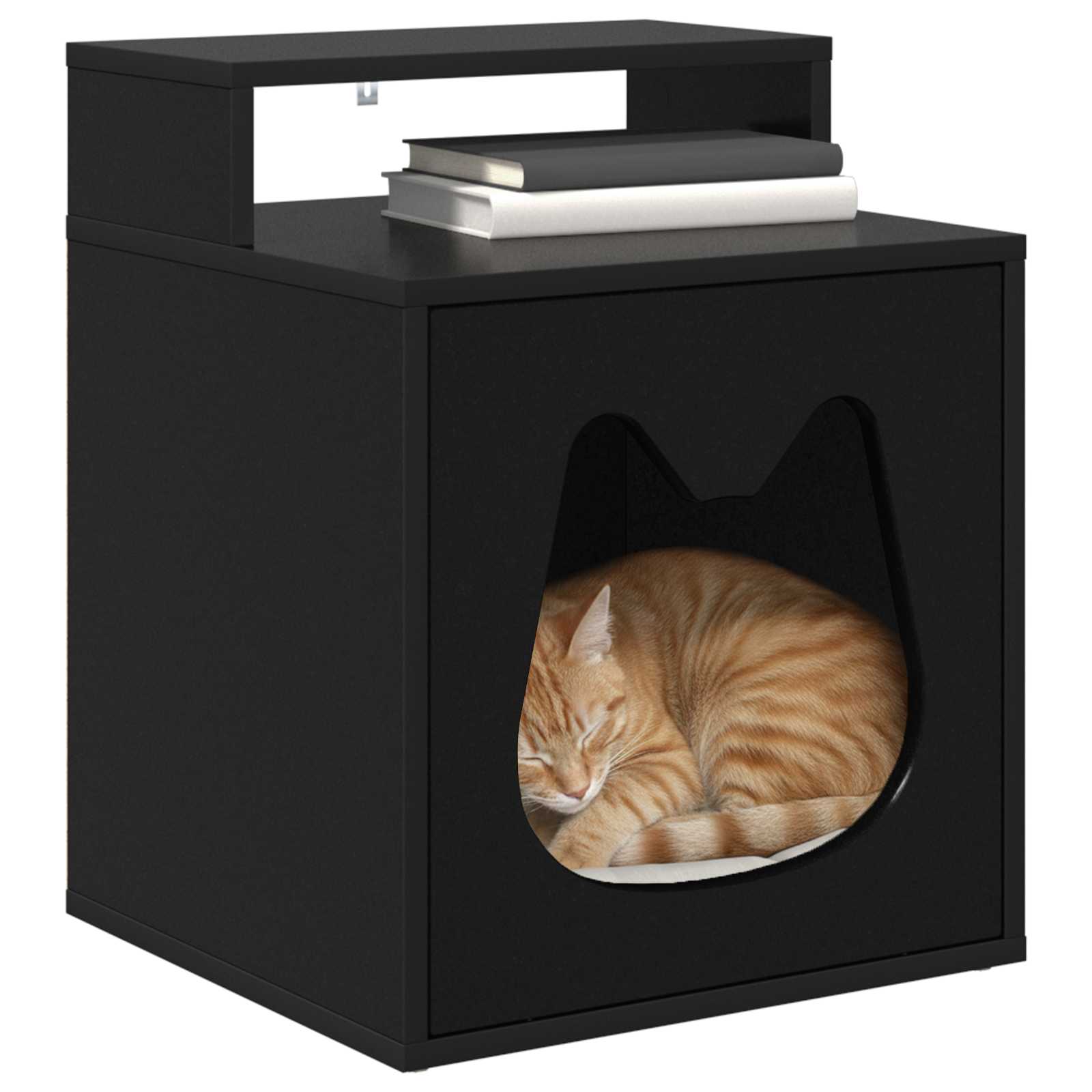 Casa Para Gatos Negro 42,5 X 40 X 53,5 Cm Madera De Ingeniería_2