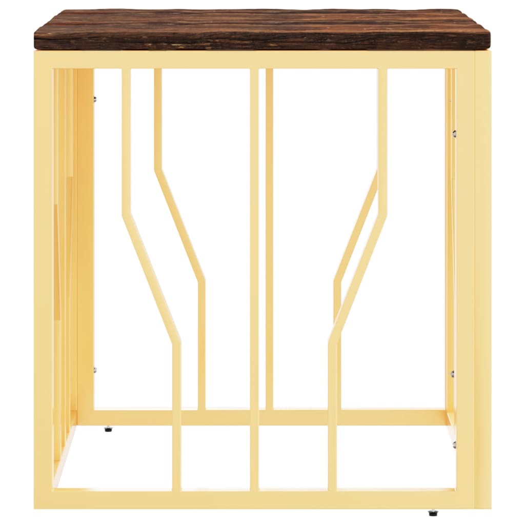 Mesa De Centro Acero Inoxidable Madera Maciza Reciclada Dorada_1