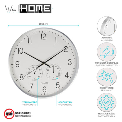 Well Home Reloj De Pared De Diseño Moderno Con Termómetro E Higrómetro Ø38cm_1