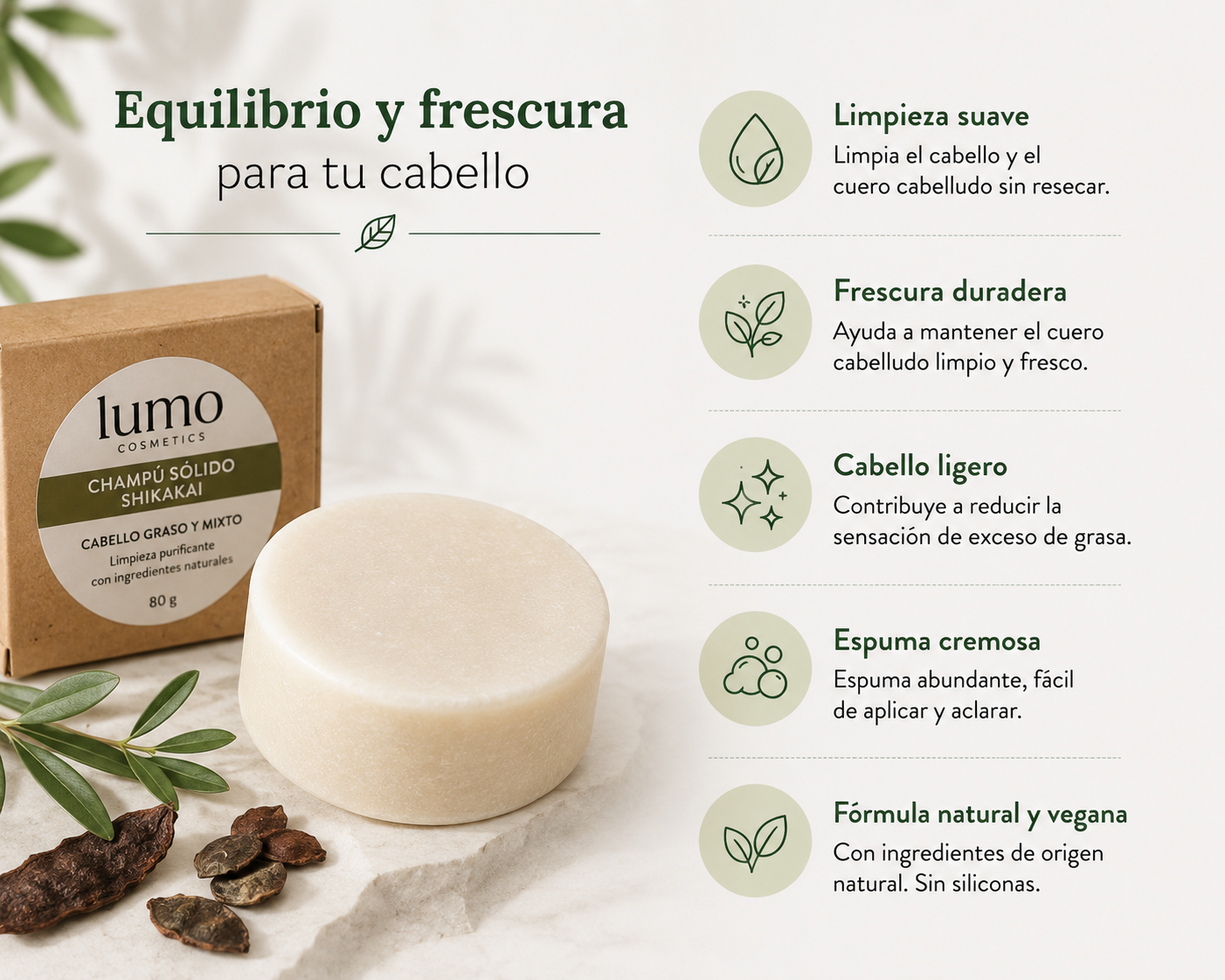 Champú Sólido Shikakai 80 g | Cabello Graso y Mixto | Limpieza Purificante_1