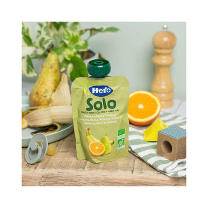 Saco de Fruta 100% Biológica Sabor Banana, Pêra e Laranja 100g - Hero Solo