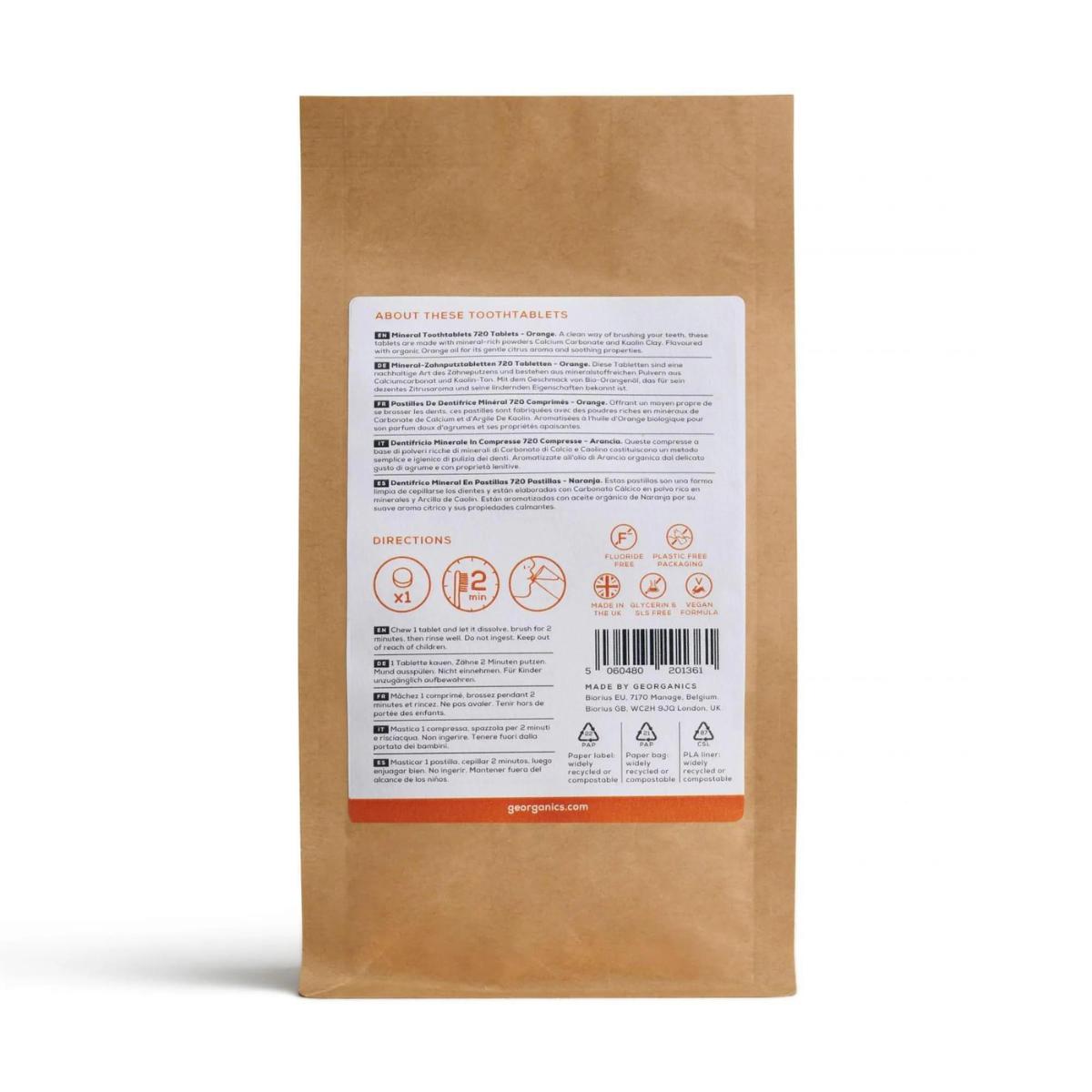 Georganics Comprimidos de pasta de dentes mineral laranja 720 unidades