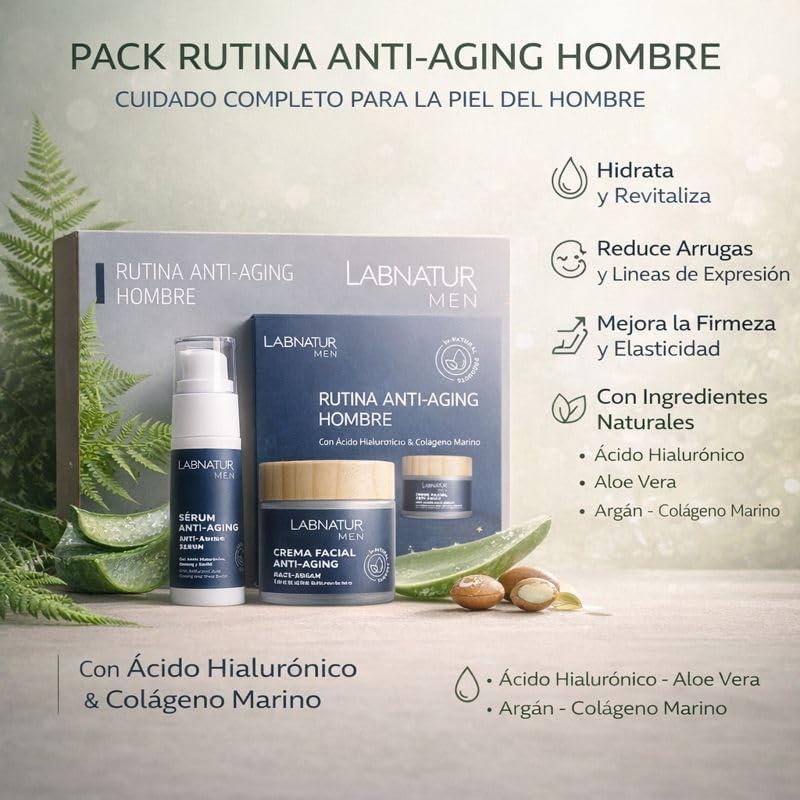 Pack Anti-Aging para Hombre Labnatur Men | Sérum 30 ml y Crema Facial 50 ml | Ácido Hialurónico y Colágeno Marino_1