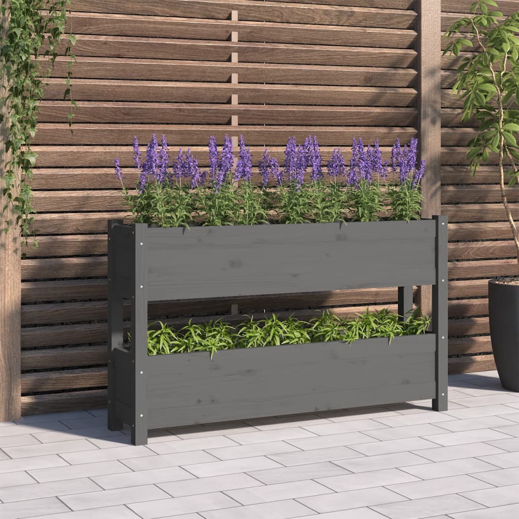Jardinera De Madera Maciza De Pino Gris 112x25x66 Cm_1