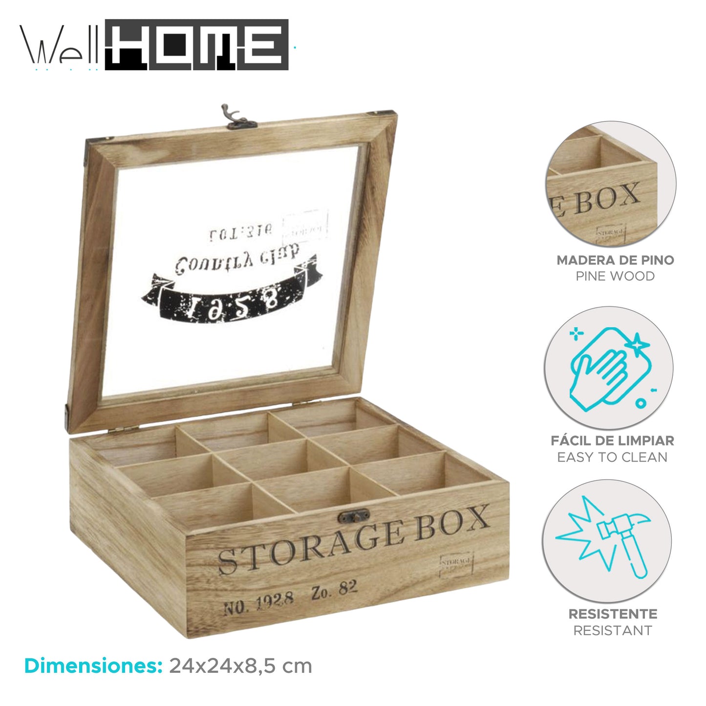 Well Home Caja De Té En Madera Con 9 Compartimentos_1