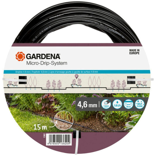Tubo com gotejadores incluídos 4,6 mm (3/16"), 15 m