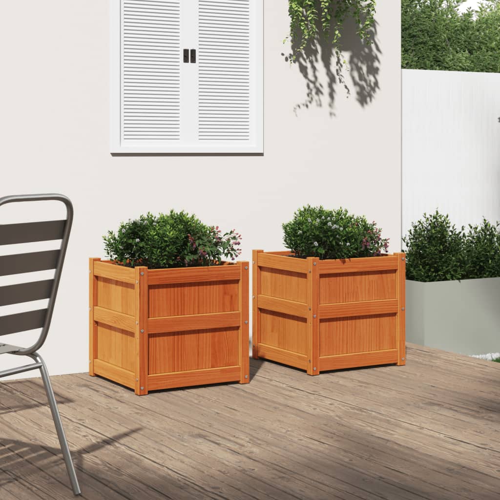 Jardineras De Exterior 2 Uds Madera Maciza De Pino Marrón Cera_2