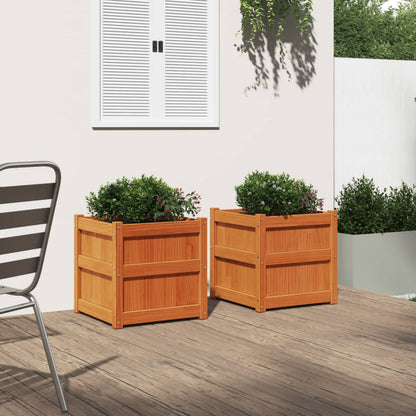 Jardineras De Exterior 2 Uds Madera Maciza De Pino Marrón Cera_2