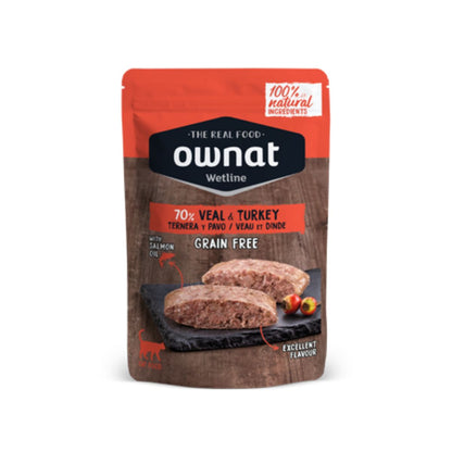 Ração Ownat Wetline Carne e Peru Sem Grão para Gatos 85 g