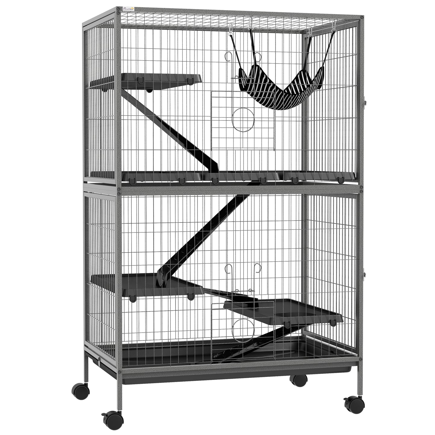 Pawhut Jaula Para Animales Pequeños De 4 Niveles Con Ruedas 80x52x128 Cm Gris_0