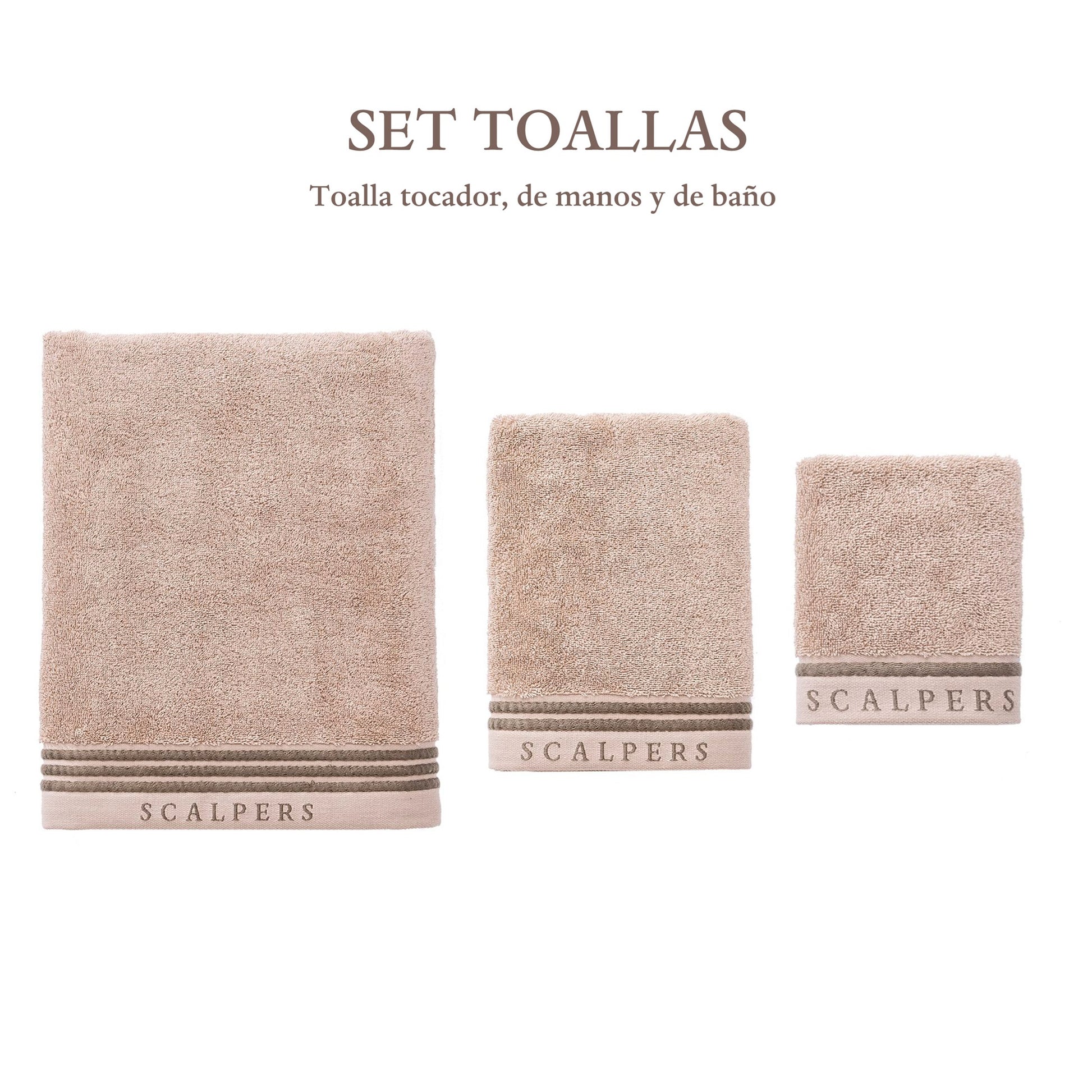 Juego De 3 Toallas Beige (tocador 30x50cm, Manos 50x100cm Y Baño 90x150cm) Scalpers Home_1