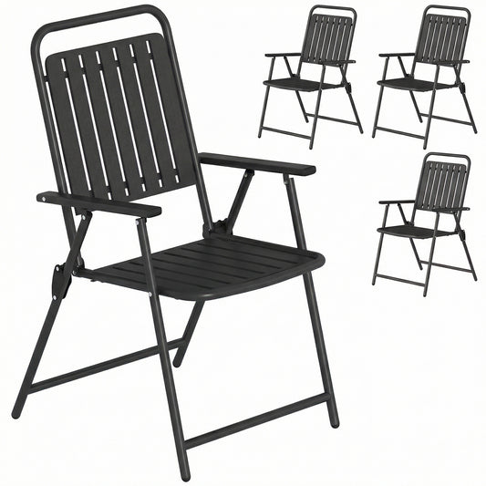 Outsunny Juego De 4 Sillas De Jardín Exterior Plegables 55x63x93 Cm Negro_0
