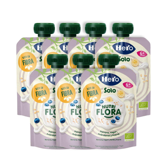 Pack x7 Saquetas Nutri Flora Sabor Banana, Mirtilo, Iogurte e Aveia 100 g Hero Solo