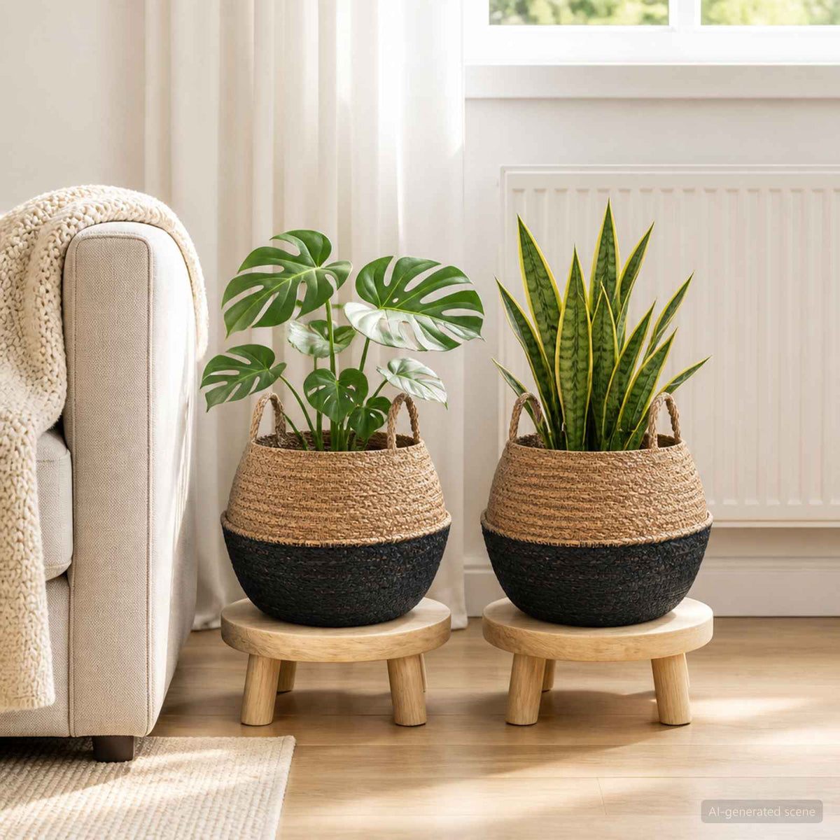 Maceta Con Asas 2 Uds. Negro Ø 45 X 36 Cm 100% Hierba Marina_1