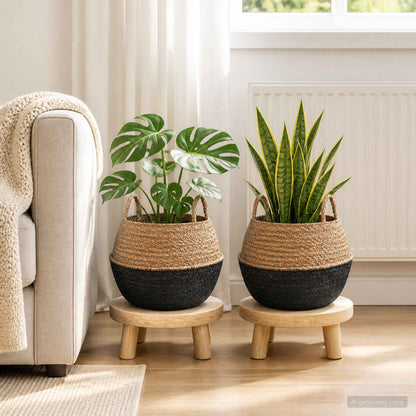 Maceta Con Asas 2 Uds. Negro Ø 45 X 36 Cm 100% Hierba Marina_1