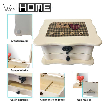 Caja Joyero I Love You Madera Cuadrada Con Espejo Y Cajón_1