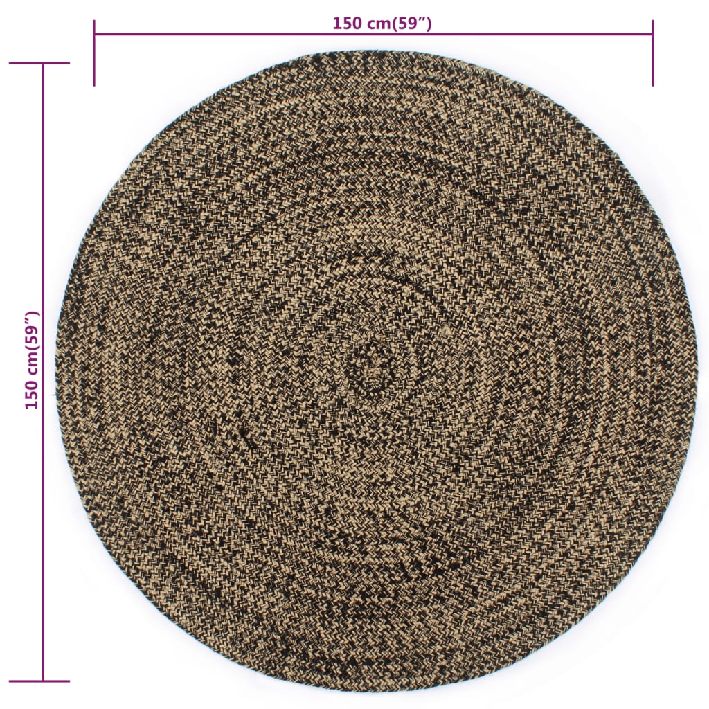 Alfombra Hecha A Mano De Yute Negra Y Natural 150 Cm / Vetonek_1