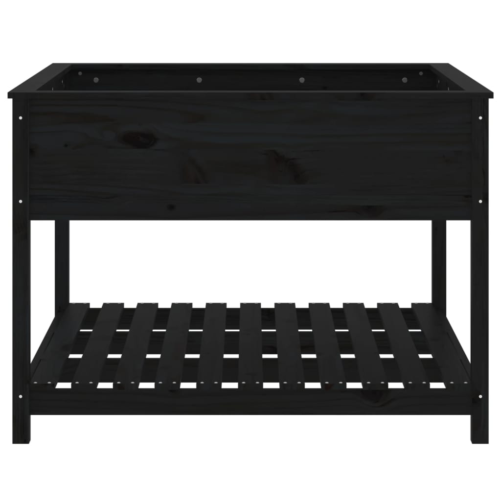Jardinera Con Estante Madera Maciza Pino Negro 111,5x111,5x81cm_4