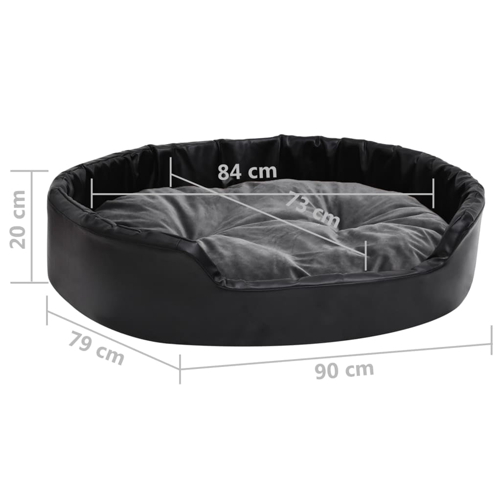 Vidaxl Cama De Perros Felpa Y Cuero Sintético Gris Oscuro 90x79x20 Cm_2