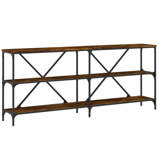 Mesa Consola Hierro Madera Ingeniería Roble Ahumado 180x30x75cm_0
