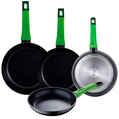 Set 4 Sartenes De 20x4,5 ; 24x5 ; 26x4,5 ; 28 X 5,4, Antiadherentes, San Ignacio Vitoria, En Aluminio Forjado En Negro, Con Asideros En Silicona En C_0