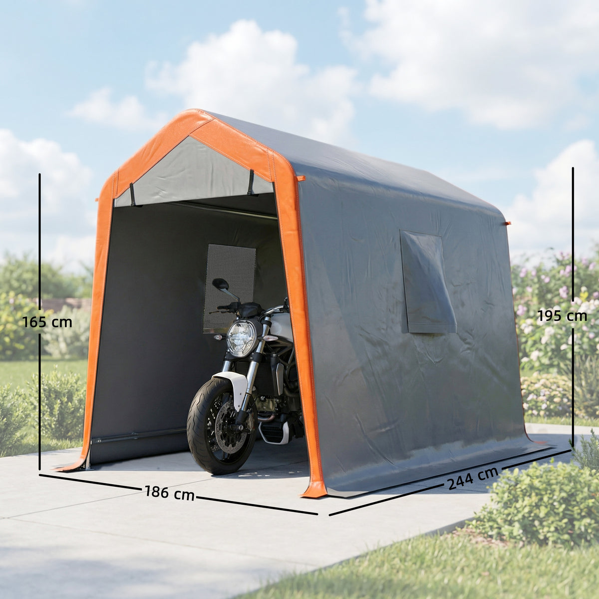 Outsunny Carpa Garaje Portátil 2,4x1,8 M Para Coche Con Puerta Y Ventana Gris_2