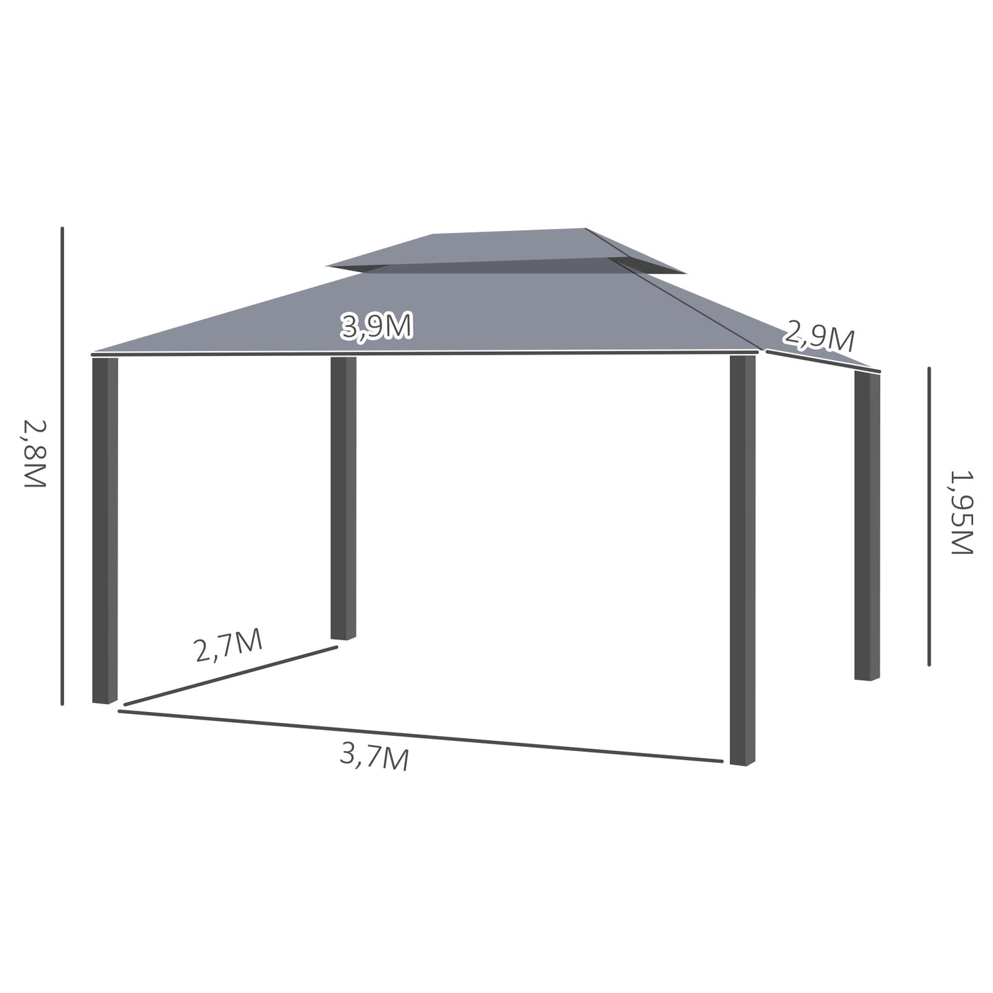 Outsunny Cenador De Jardín 4x3 M Con Doble Techo 4 Cortinas 4 Mosquiteras Gris_2