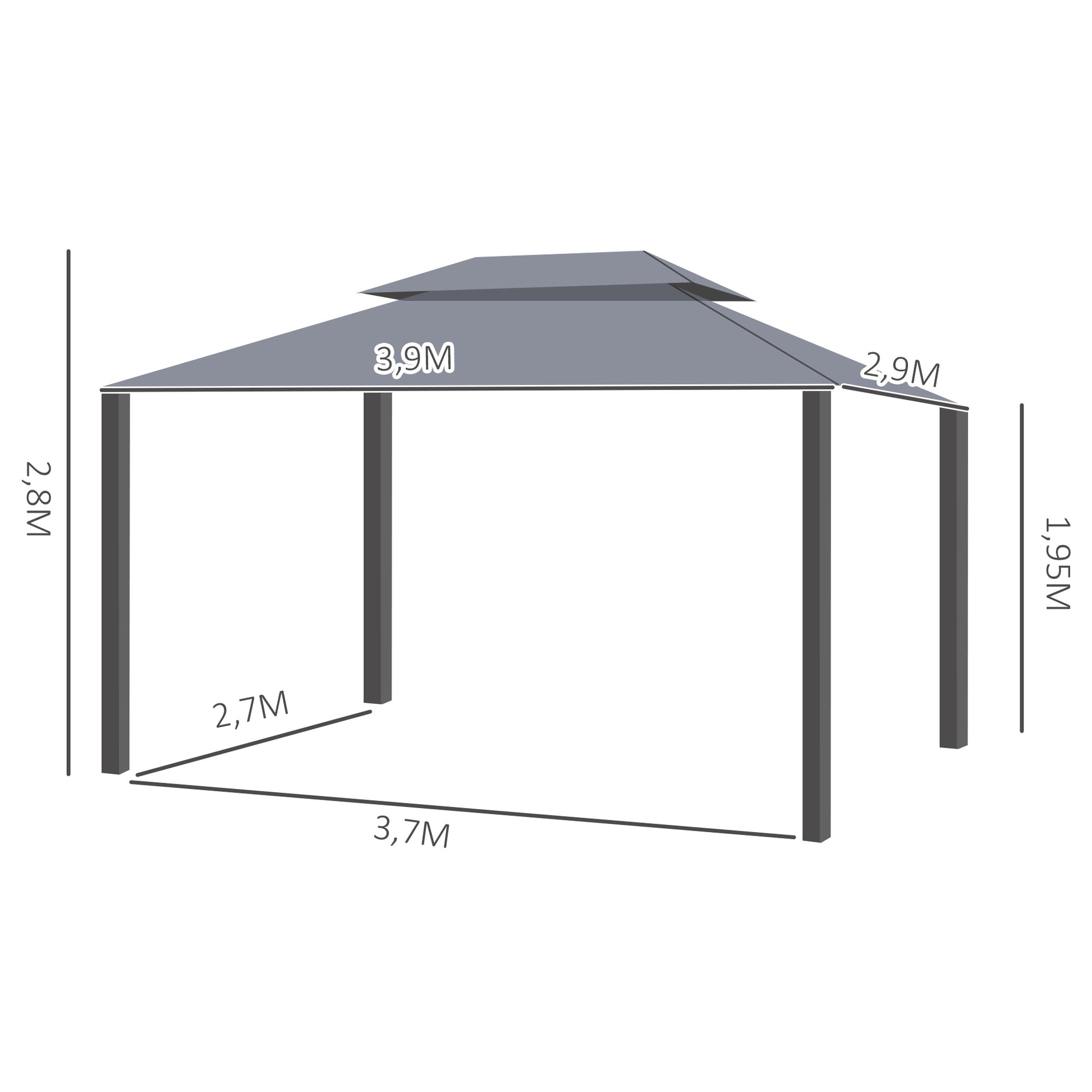 Outsunny Cenador De Jardín 4x3 M Con Doble Techo 4 Cortinas 4 Mosquiteras Gris_2