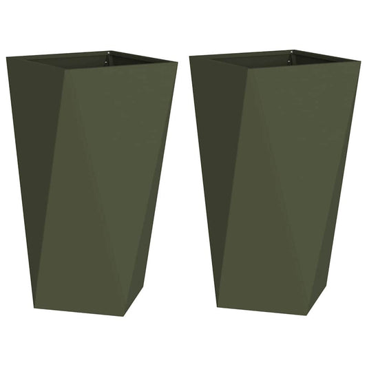 Jardinera 2 Uds. Verde Oliva 40 X 40 X 75 Cm Acero_0