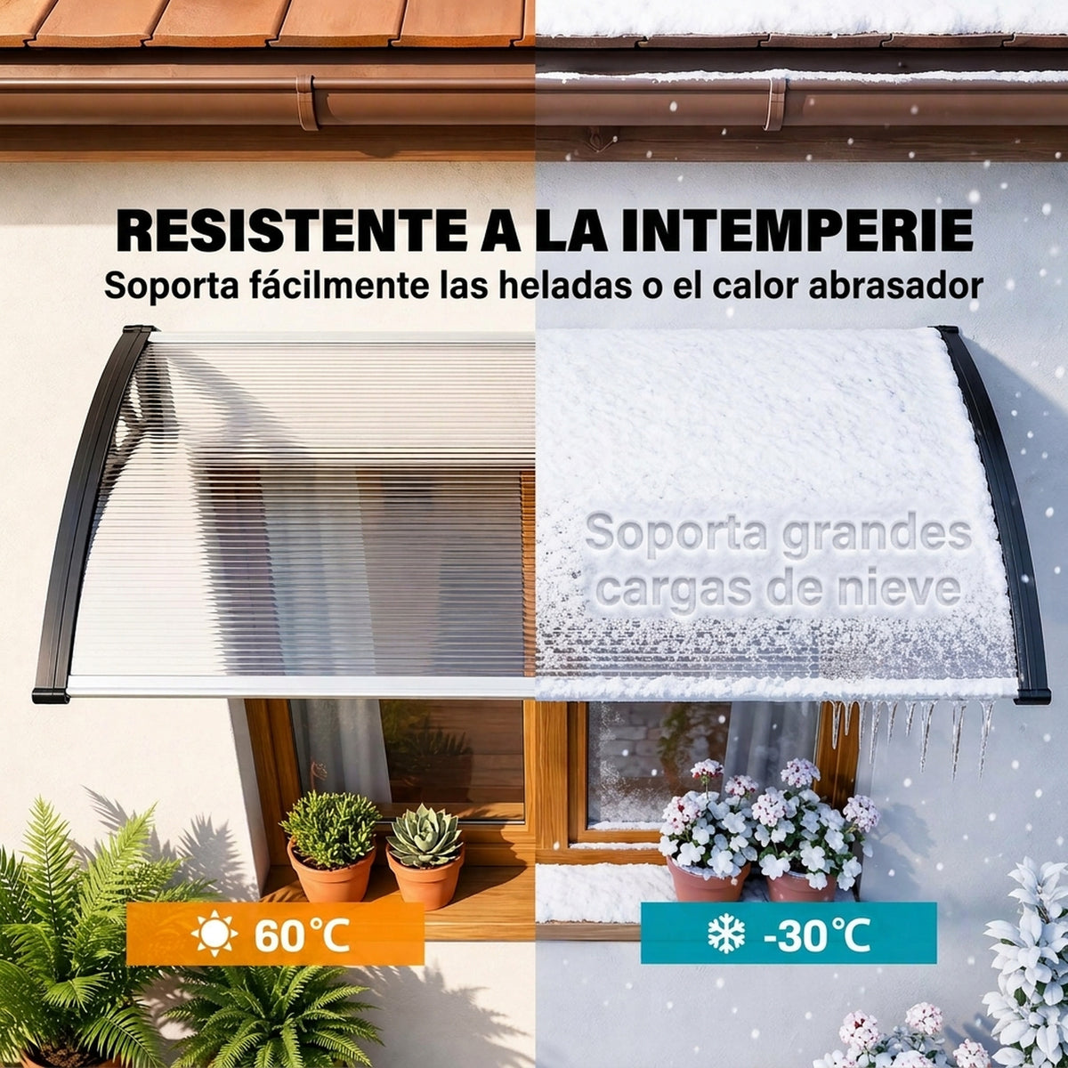Outsunny Marquesina Para Puertas Y Ventanas 110x60 Cm Con Regleta De Aluminio_5