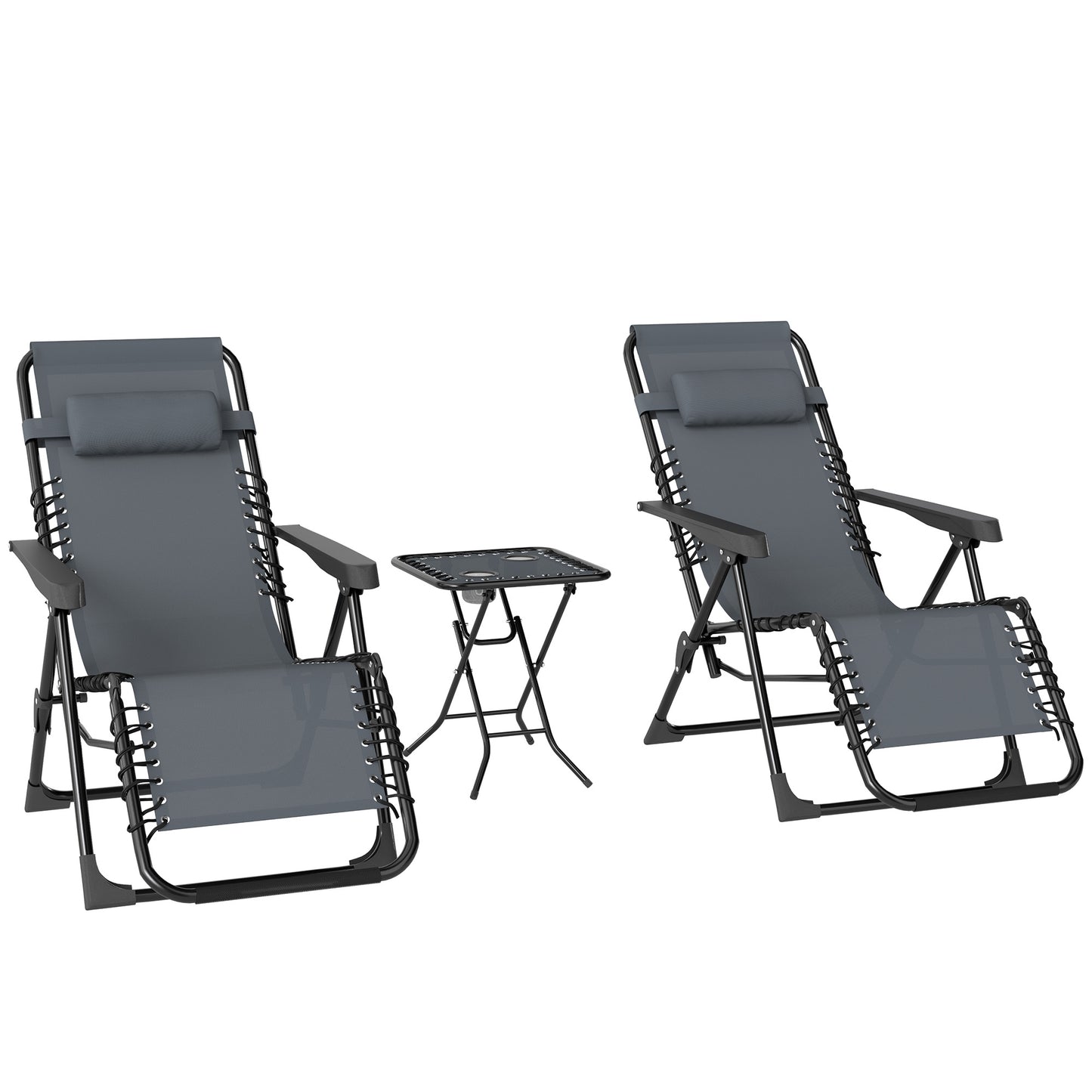 Outsunny Set De 2 Tumbonas Jardín Exterior Con Mesa Auxiliar Reposabrazos Gris_0