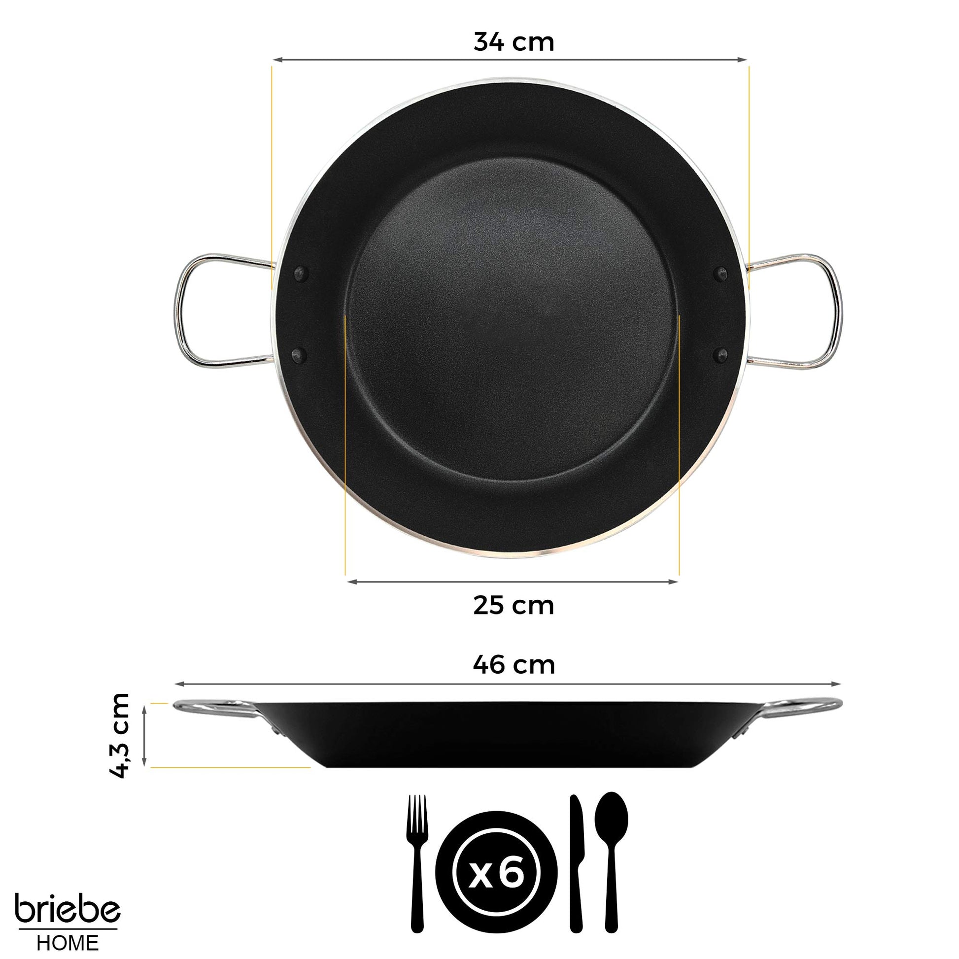 Briebe Paellera Inducción 34cm, 6 Raciones, Aluminio Prensado, Antiadherente Sin Pfoa, 3mm Espesor, Zafrán, Negro_5