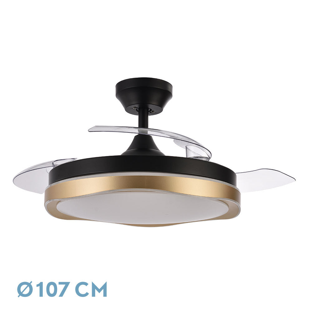 Ventilador Dc Blondi Negro/oro 3aspas 107d 7200lm 6vel 3000k,4500k,6000k, Remoto+temporizador+memoria_0