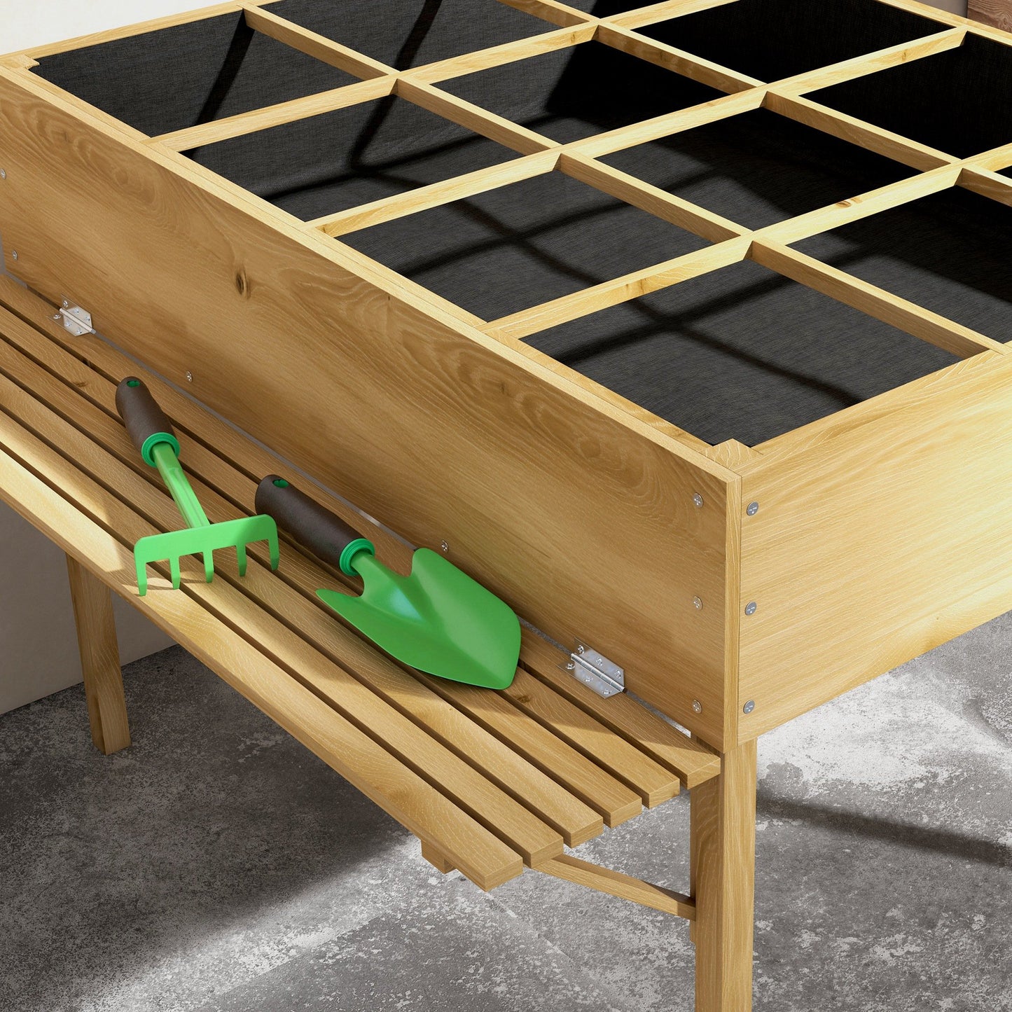 Outsunny Mesa De Cultivo De Madera Con Estantes Plegables 122x91,5x89 Cm Natural_3