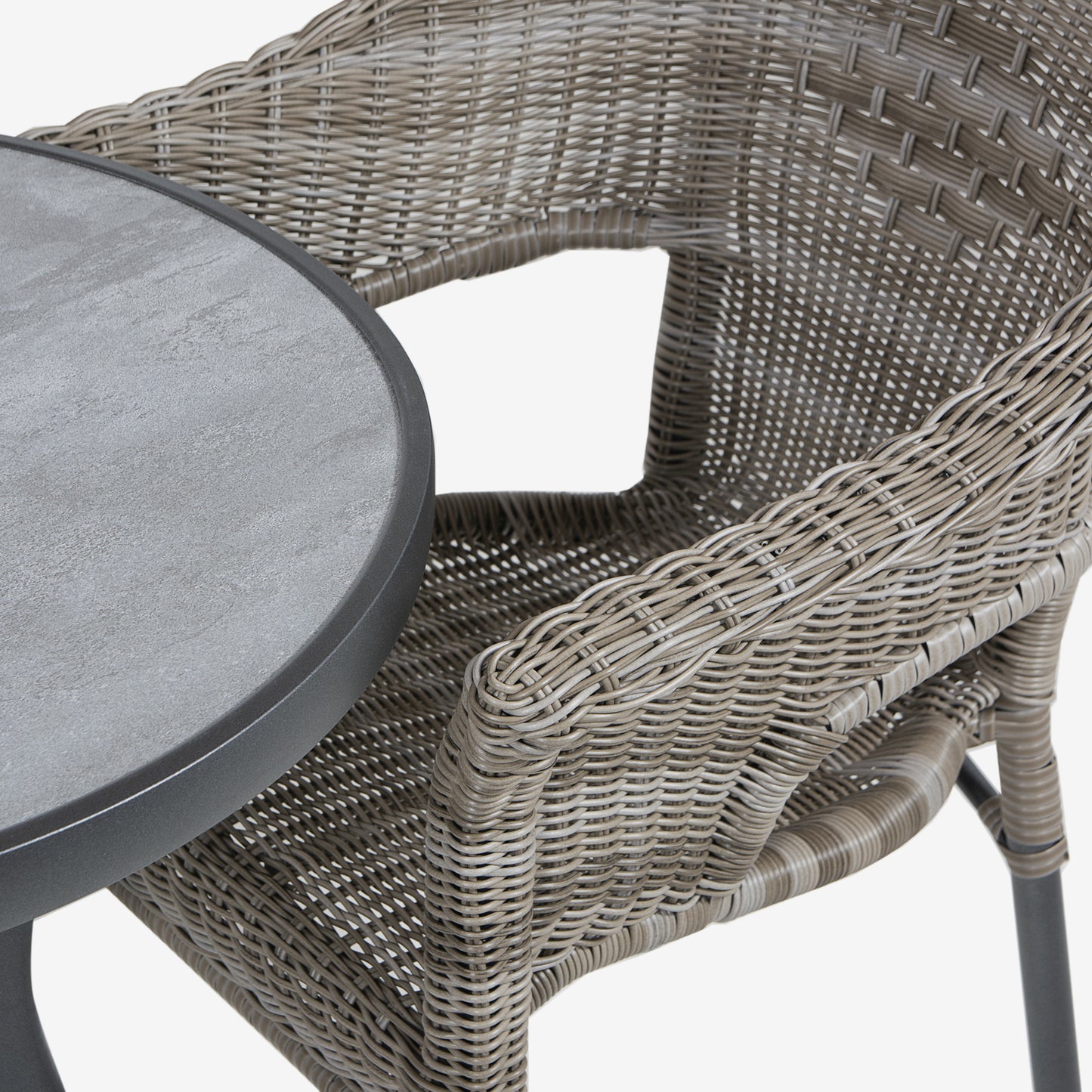 Conjunto De Mesas Y Sillas Para Exterior, Aluminio, Aluminio Y Ratán Sintético Redondo, Color Antracita, Mesa:72x72 Sillon:66x62x86_3