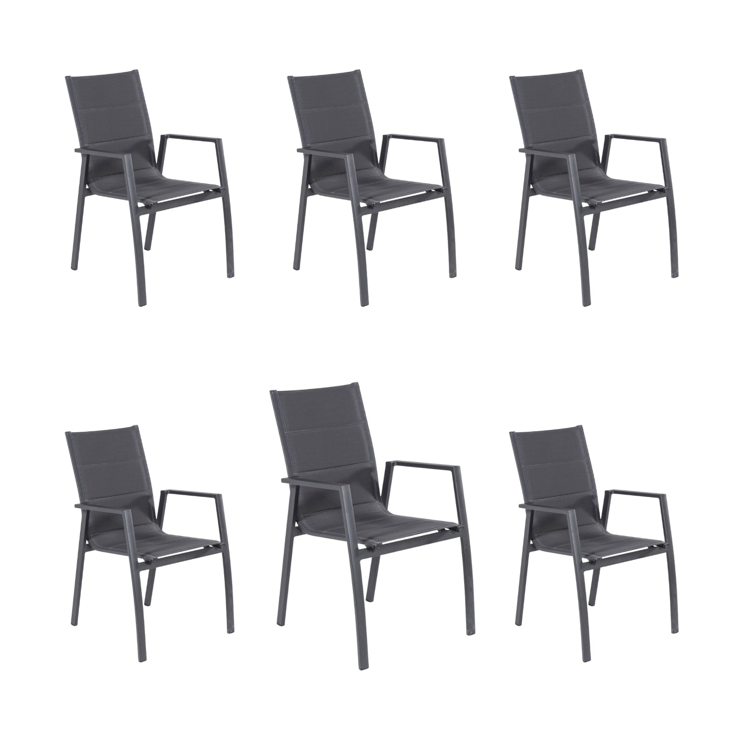 Pack 6 Sillones Para Jardín, Acolchados Y Apilables, Aluminio Y Textilene, Color Antracita, 57x69x94 Cm_0