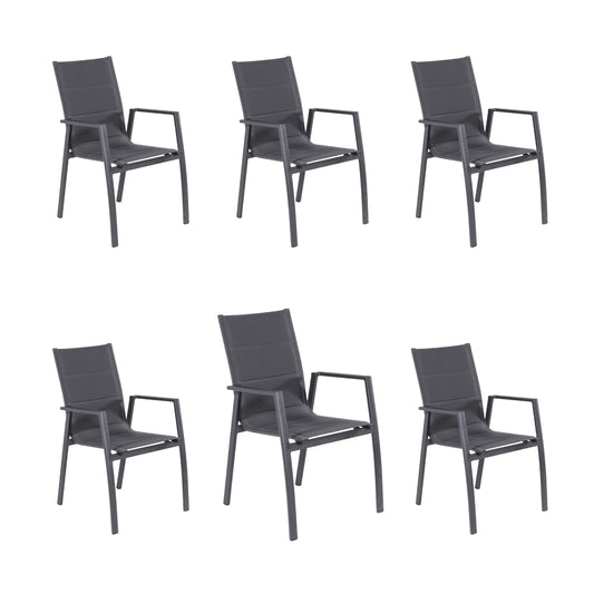 Pack 6 Sillones Para Jardín, Acolchados Y Apilables, Aluminio Y Textilene, Color Antracita, 57x69x94 Cm_0