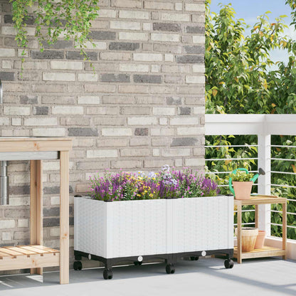 Macetero De Jardín Con Ruedas Blanco 80 X 40 X 44 Cm Pp_1