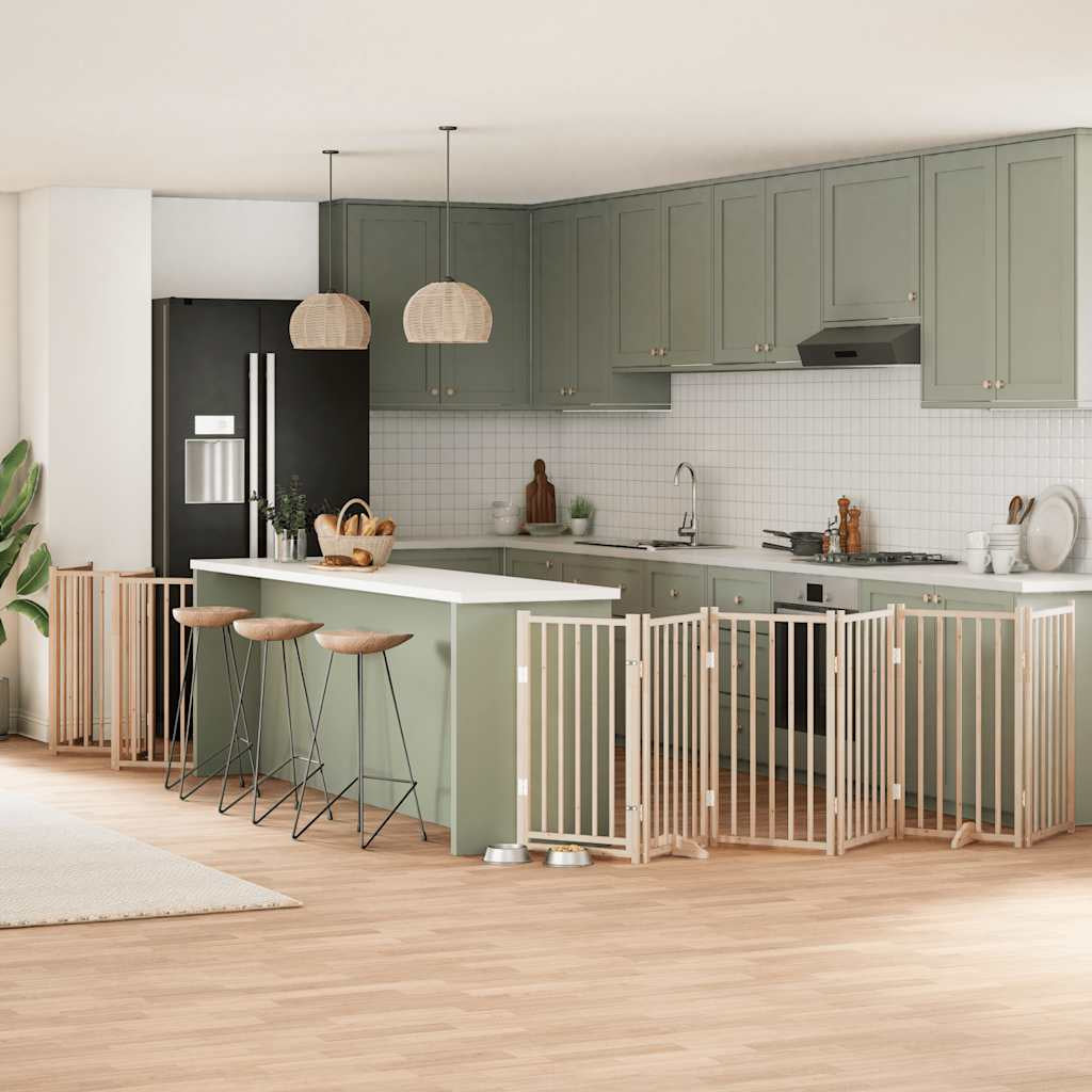Vidaxl Puerta Para Perros Plegable 12 Paneles Madera De Álamo 600 Cm_1
