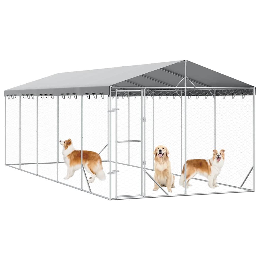 Perrera Exterior Con Techo Acero Galvanizado Plata 3x7,5x2,5 M_2