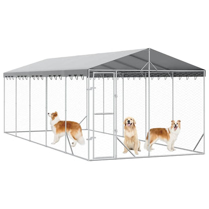Perrera Exterior Con Techo Acero Galvanizado Plata 3x7,5x2,5 M_2