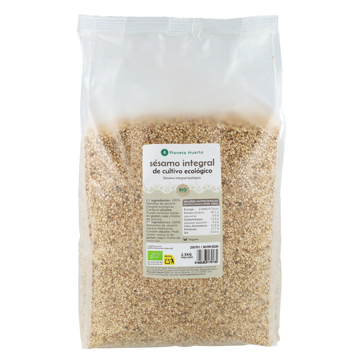 Sésamo integral crudo ECO Planeta Huerto 2,5 kg