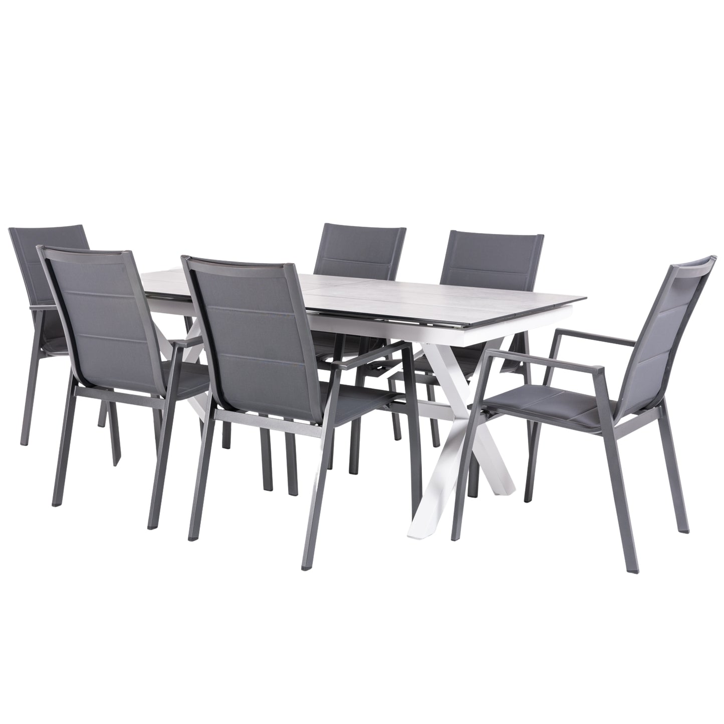 Conjunto De Mesas Y Sillas Acolchadas De Terraza, Mesa Extensible 180 A 240 Cm, Aluminio Y Hpl, Color Laver_0