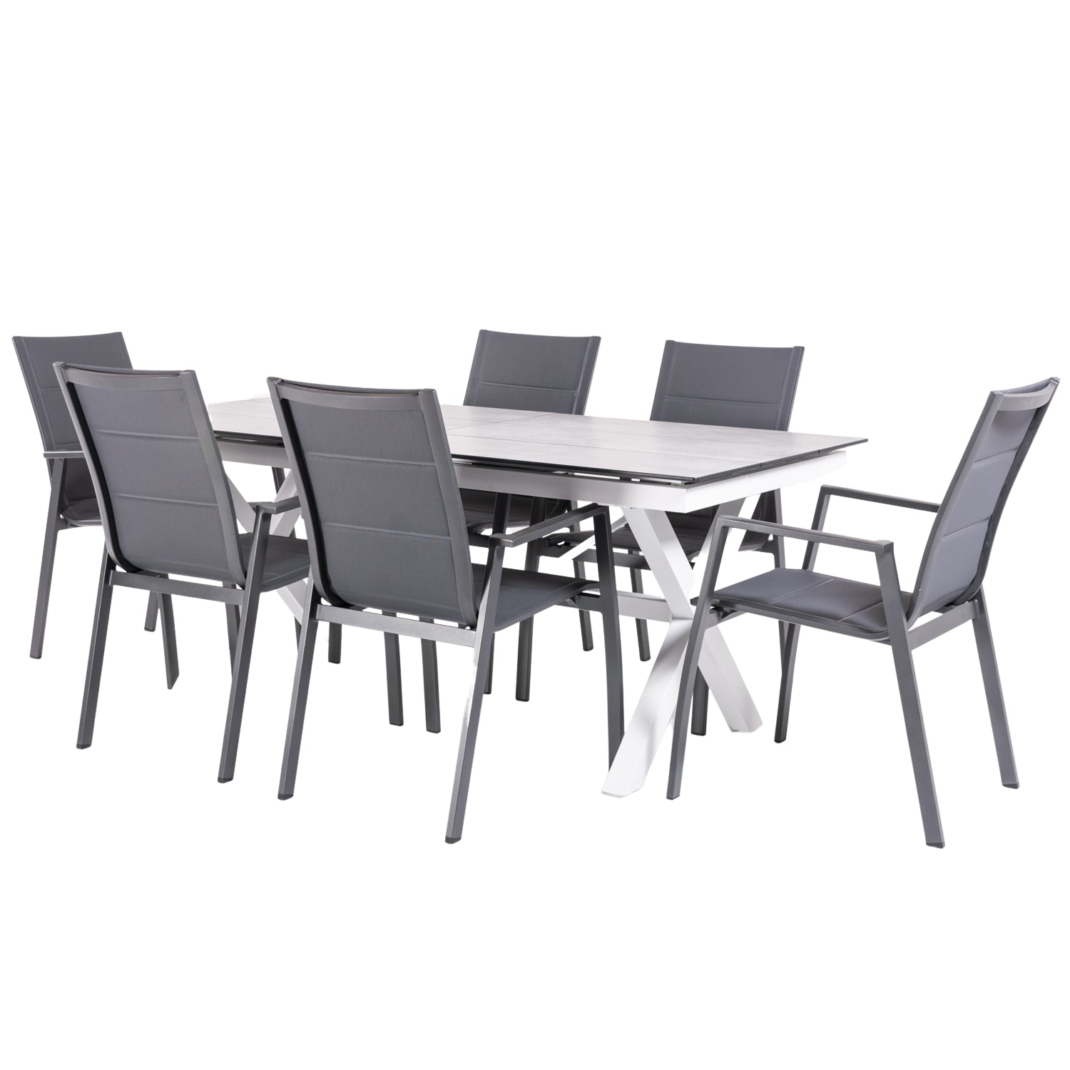 Conjunto De Mesas Y Sillas Acolchadas De Terraza, Mesa Extensible 180 A 240 Cm, Aluminio Y Hpl, Color Laver_0