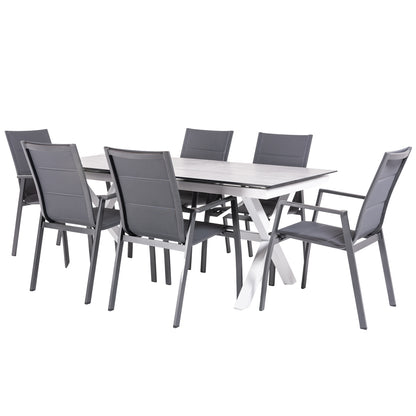 Conjunto De Mesas Y Sillas Acolchadas De Terraza, Mesa Extensible 180 A 240 Cm, Aluminio Y Hpl, Color Laver_0