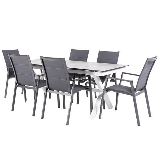 Conjunto De Mesas Y Sillas Acolchadas De Terraza, Mesa Extensible 180 A 240 Cm, Aluminio Y Hpl, Color Laver_0