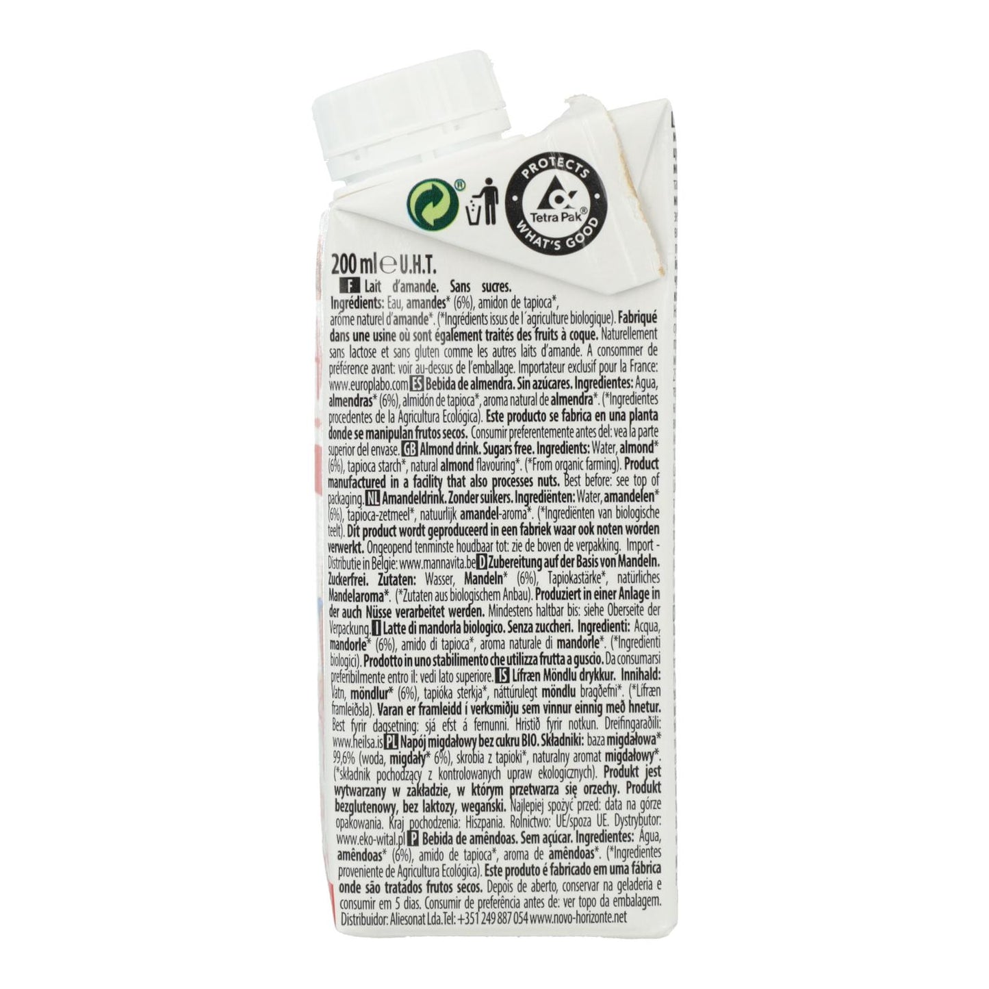 Bebida Natural de Amêndoa sem açúcar Bio Ecomil 200 ml