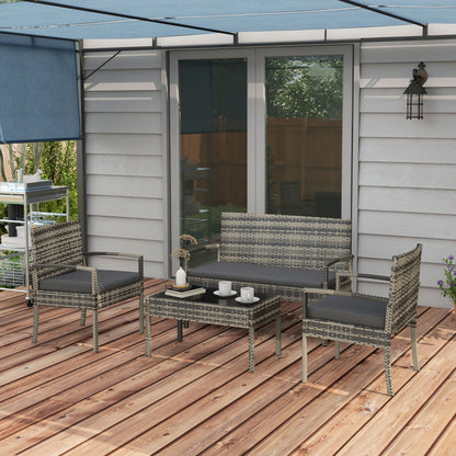 Outsunny Conjunto De Jardín De Ratán Sintético De 4 Piezas Gris_3